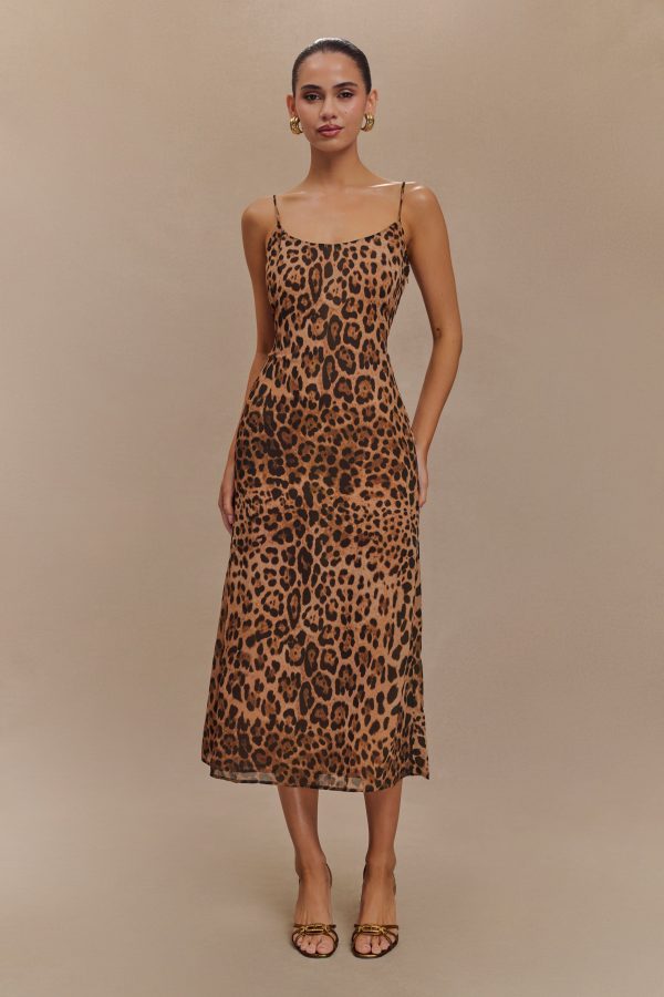 Leanne Chiffon Midi Dress - Leopard Print on Sale