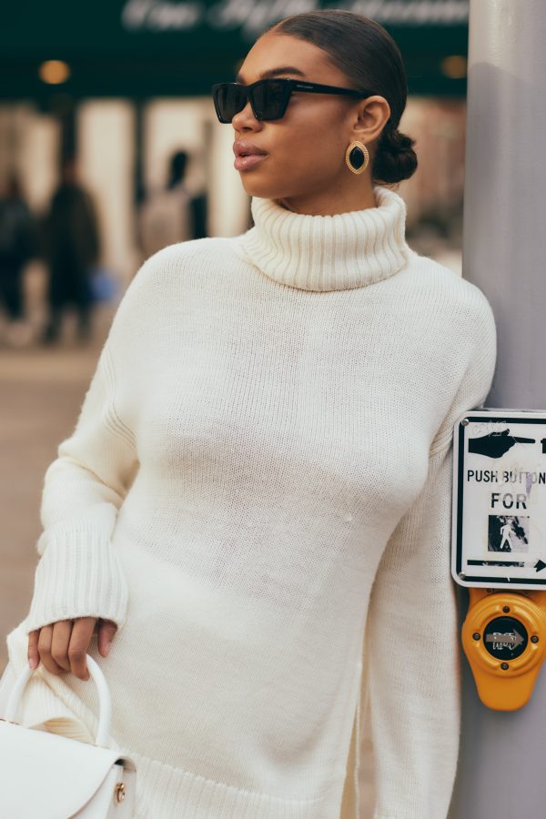 Brittany High Neck Knit Jumper - Ivory Cheap