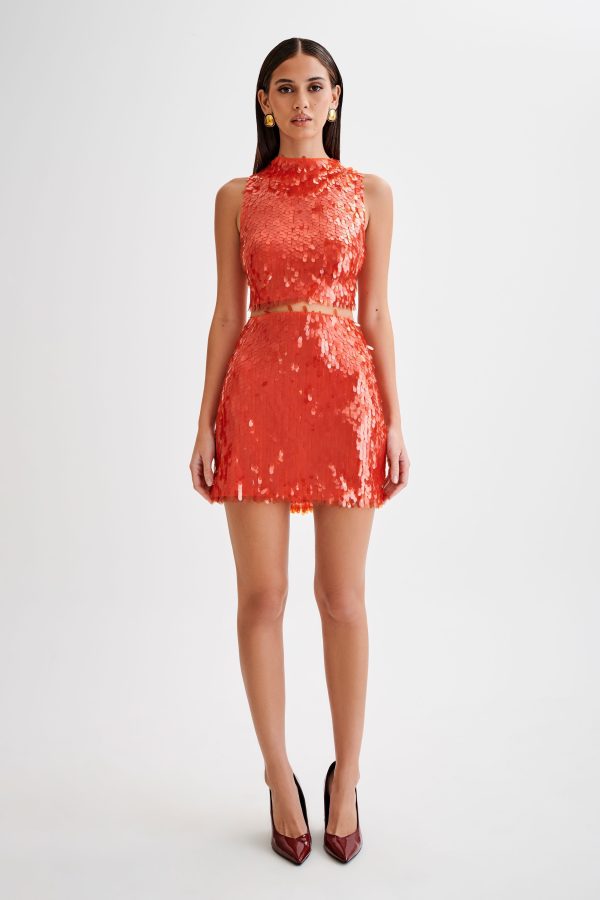 Savannah Sequin Mini Skirt - Firey Orange Fashion - Image 4