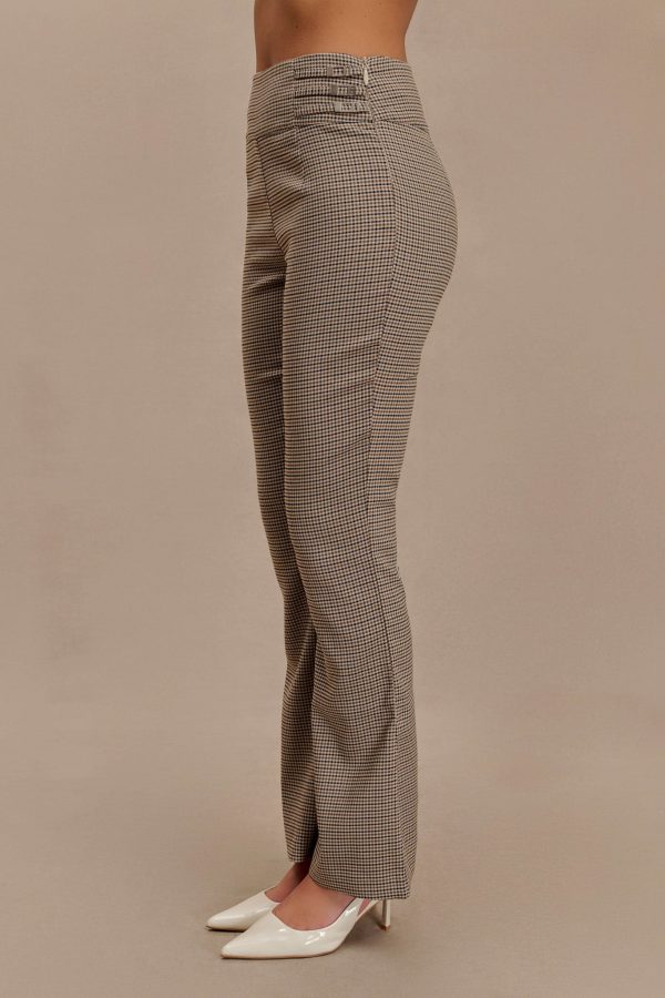 Sweeney Mid Rise Buckle Straight Leg Pant - Tan Check on Sale - Image 5