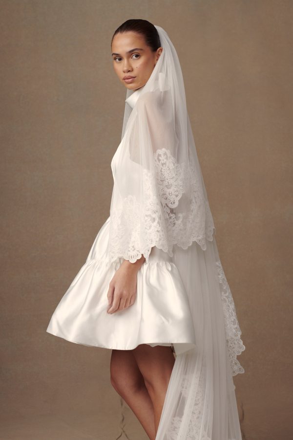 Paulette Lace Trim Veil - White Hot on Sale - Image 5
