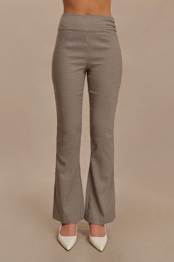 Sweeney Mid Rise Buckle Straight Leg Pant - Tan Check on Sale - Image 2
