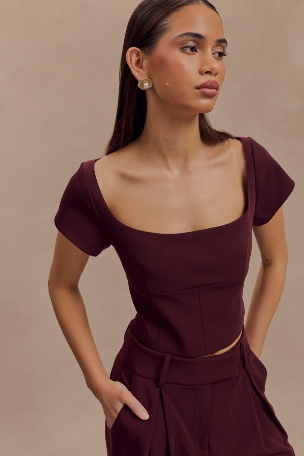 Ellis Cap Sleeve Longline Suiting Top - Mahogany Discount - Image 3