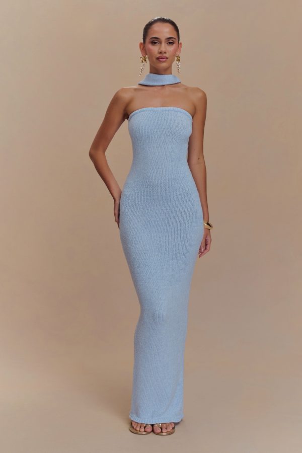 Andrea Strapless Knit Maxi Dress - Light Blue For Sale