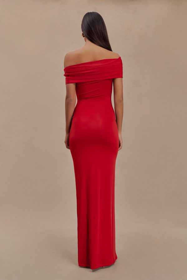 Cassandra Off Shoulder Slinky Maxi Dress - Red Sale - Image 2