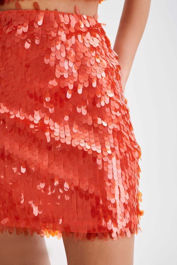 Savannah Sequin Mini Skirt - Firey Orange Fashion - Image 3