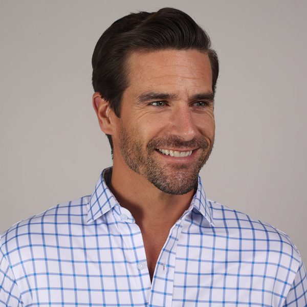 Quattro Flex Dress Shirt with Semi-Spread Collar Blue Grid Check For Cheap - Image 2