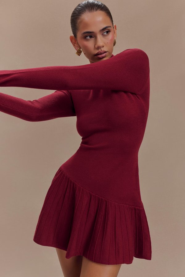 Blair Knit Mini Dress With Pleats - Merlot For Sale - Image 5