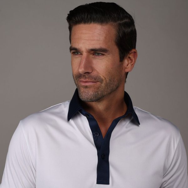 Semi-Spread Collar Polo Austin White with Navy Accent Fashion - Image 2