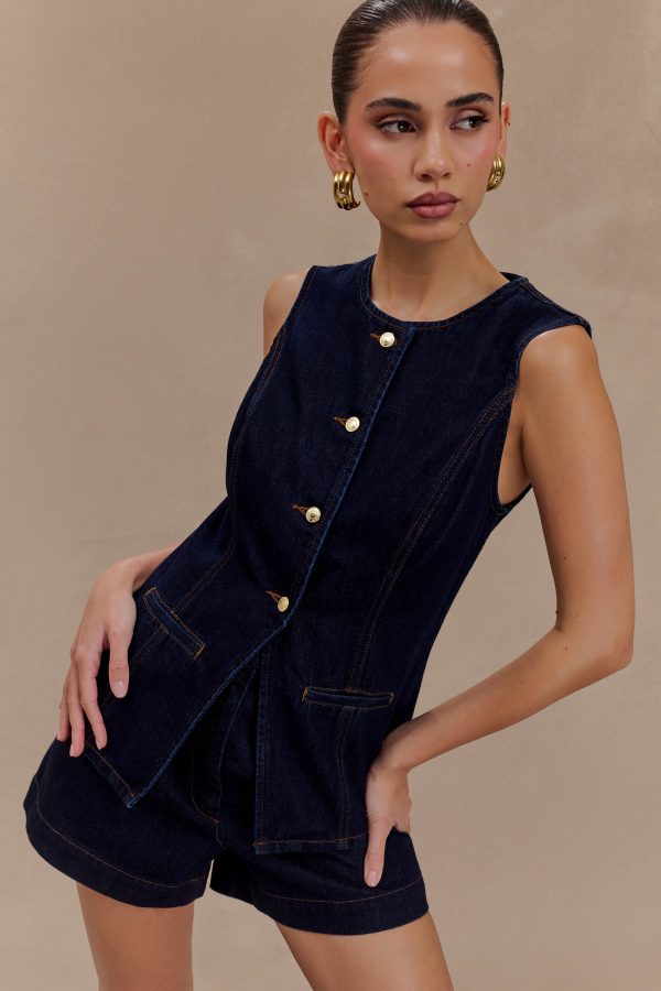 Abel Denim Button Up Top - Indigo Blue Hot on Sale
