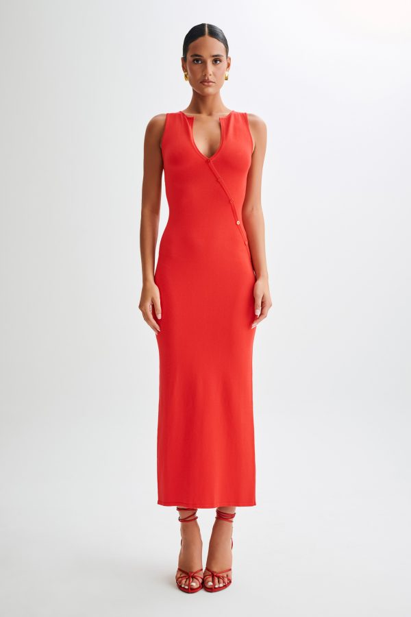 Marina Sleeveless Buttoned Knit Midi Dress - Pomegranate Fashion