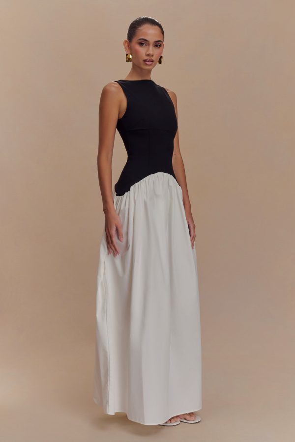 Acacia Contrast Sleeveless Maxi Dress - Black White Cheap - Image 5