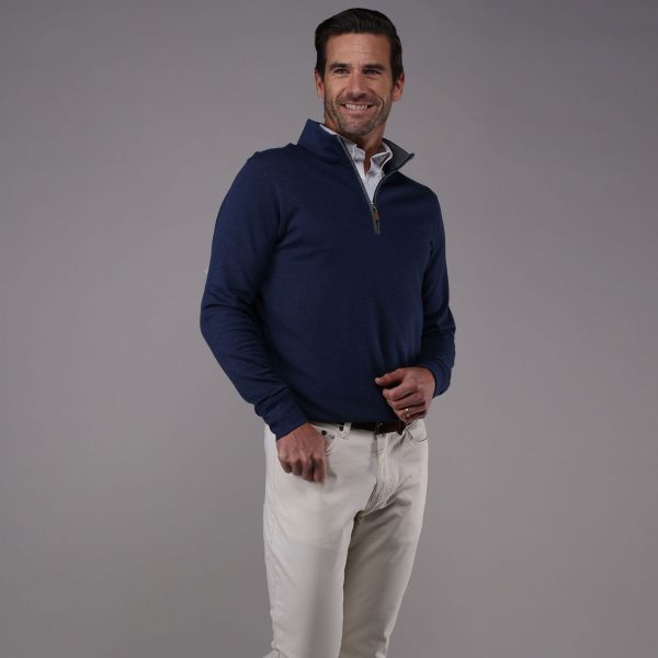 Navy Heather Cloud Cotton Quarter Zip Pullover For Discount - Image 5