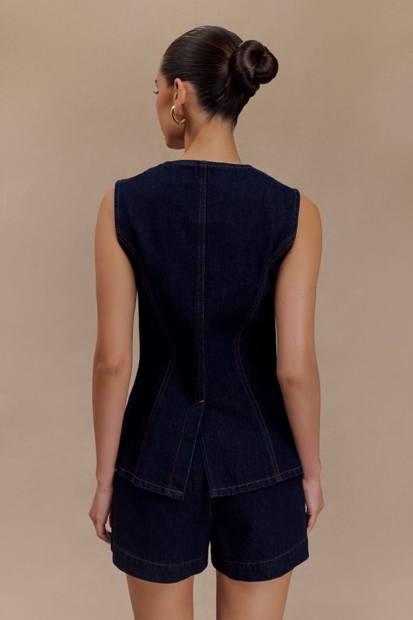 Abel Denim Button Up Top - Indigo Blue Hot on Sale - Image 2