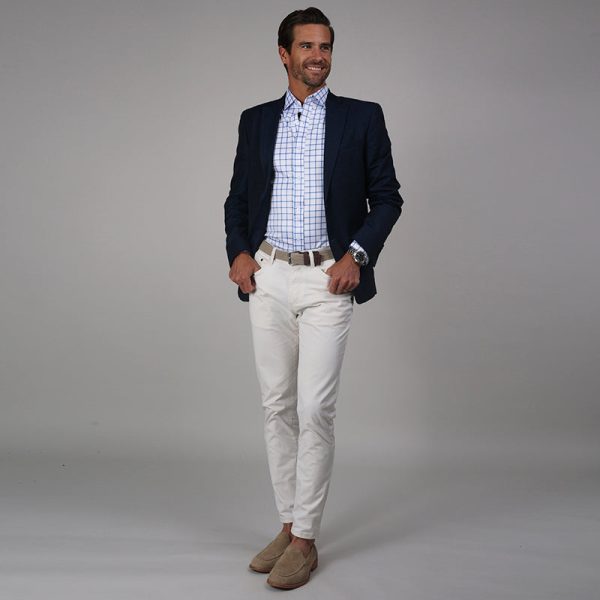 Quattro Flex Dress Shirt with Semi-Spread Collar Blue Grid Check For Cheap - Image 5