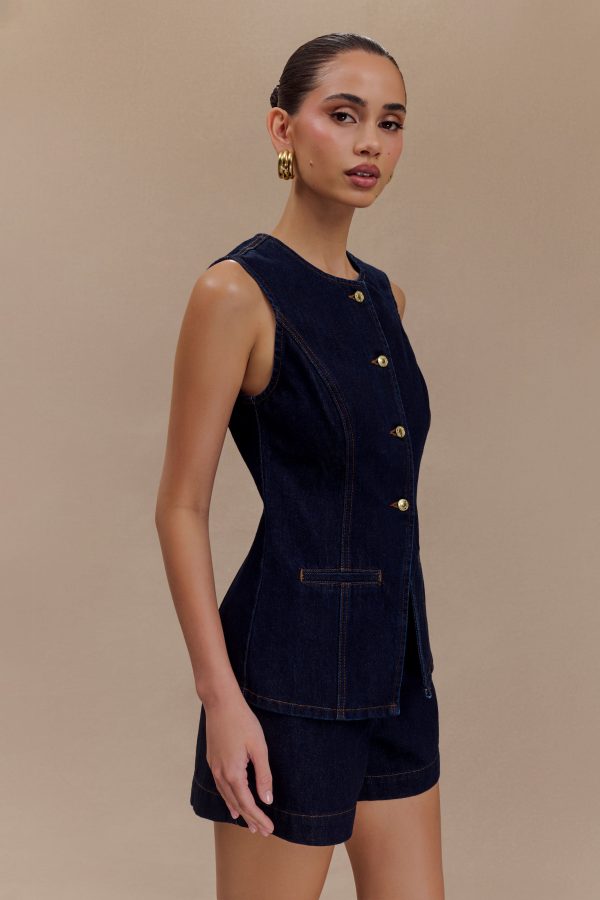 Abel Denim Button Up Top - Indigo Blue Hot on Sale - Image 3