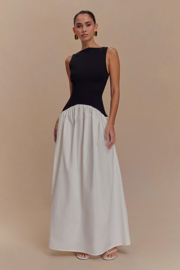 Acacia Contrast Sleeveless Maxi Dress - Black White Cheap - Image 2