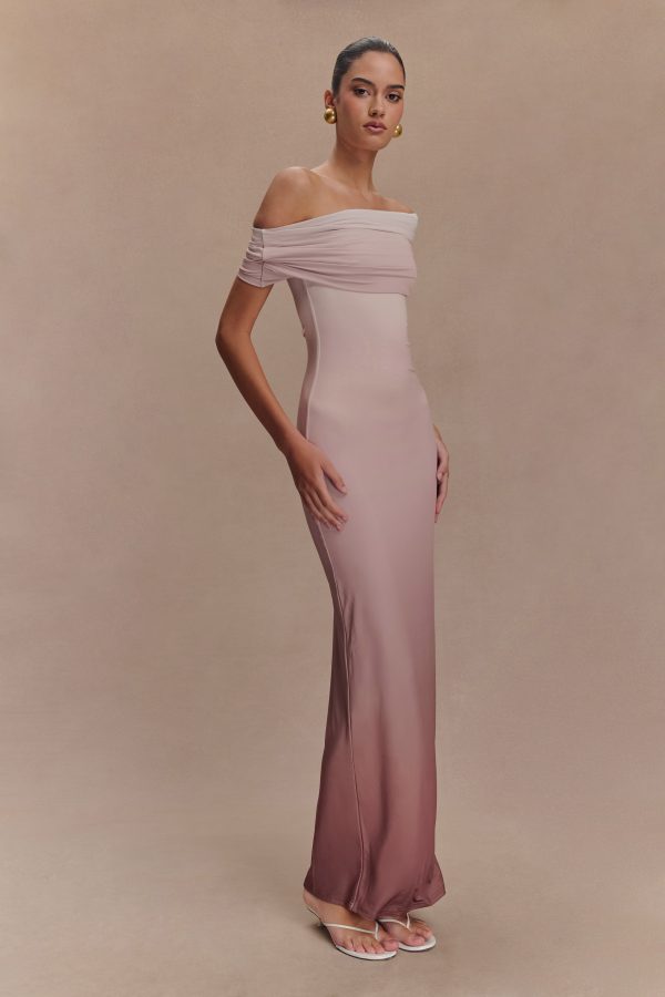 Cassandra Off Shoulder Slinky Maxi Dress - Neutral Ombre For Cheap - Image 4