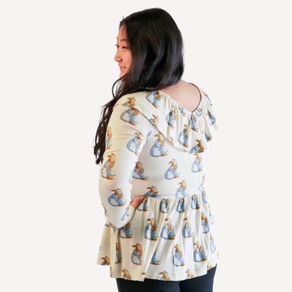 womens long sleeve v-neck ruffle top | peter rabbit & mom | bamboo Supply - Image 3